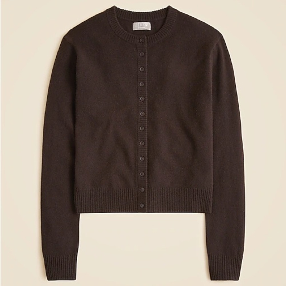 J. Crew Dark Brown Crewneck Cardigan - the perfect cashmere cardigan